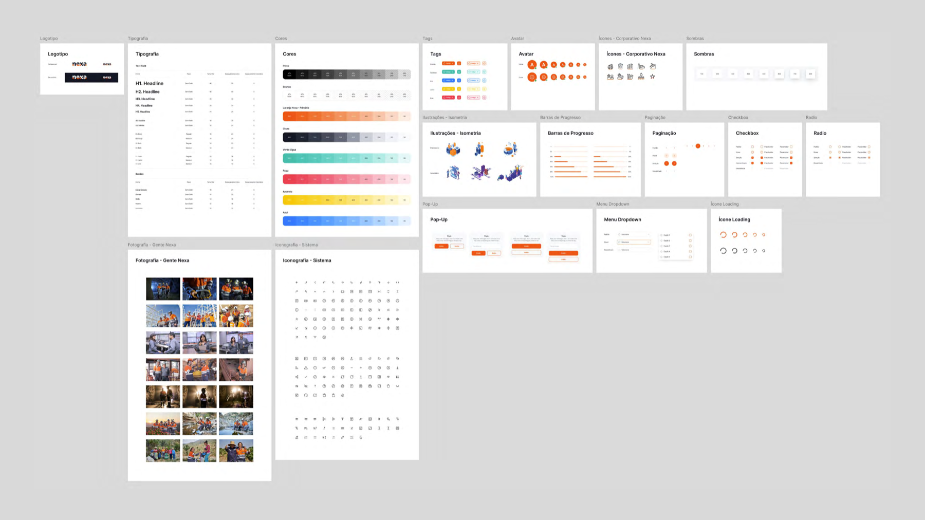 Nexa Resources design system with colors, typography, components, and iconography