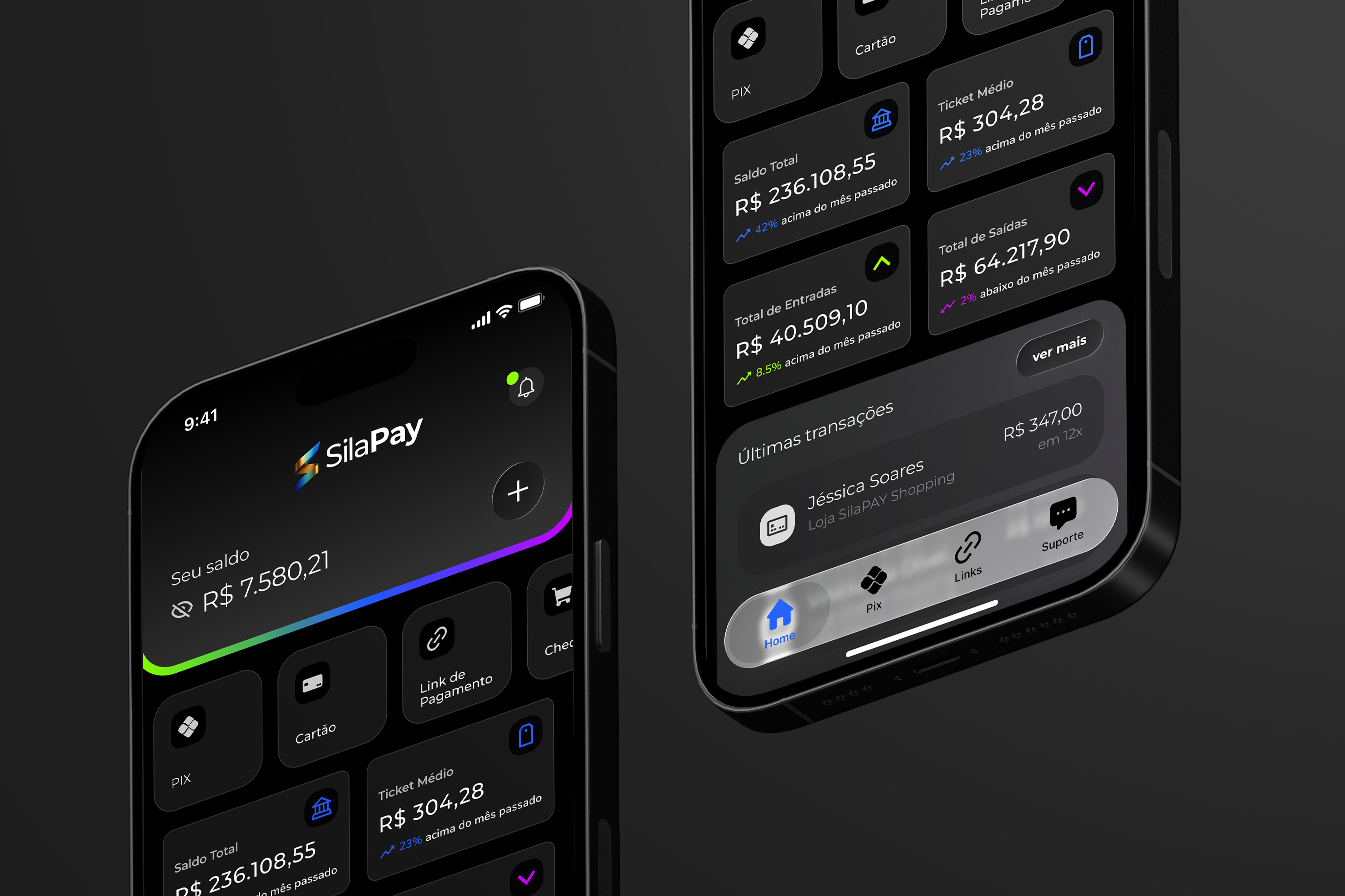 Sila Pay banking and payment experiences presented across two mobile devices
