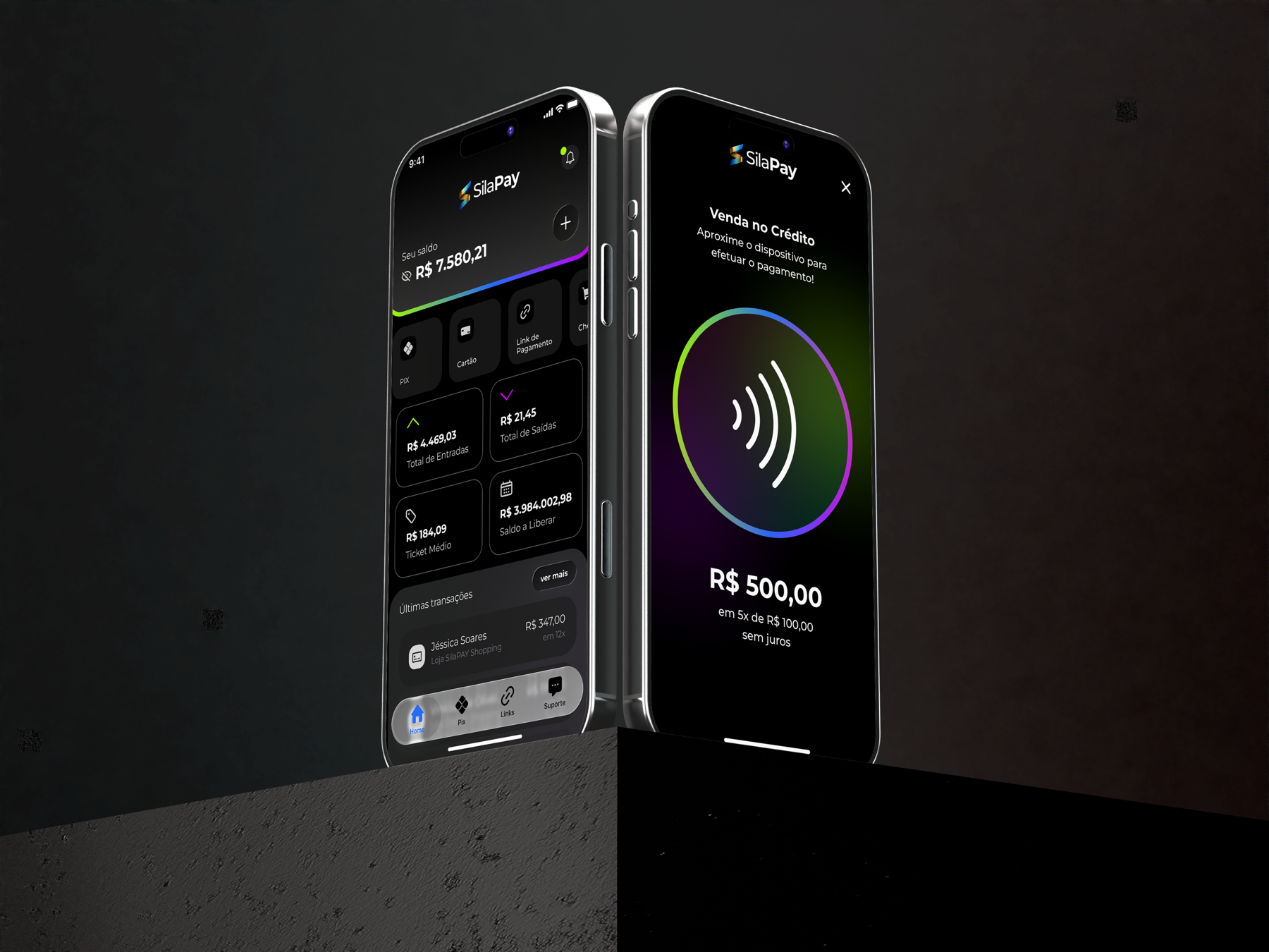Sila Pay mobile screens for balance, credit payment and transactions