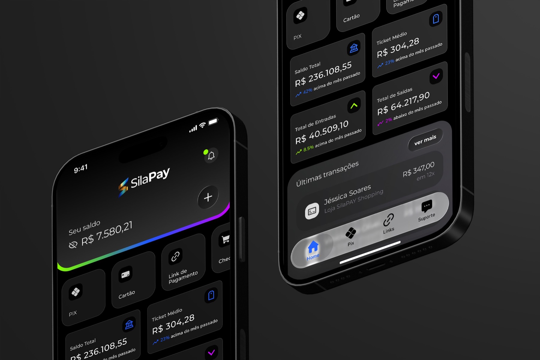 Sila Pay mobile dashboard with balance, payment shortcuts and recent transactions