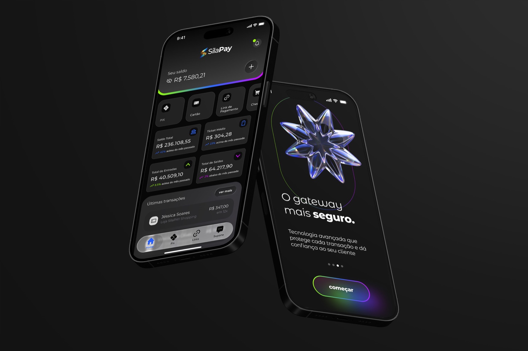 Sila Pay mobile dashboard and onboarding screens presented together