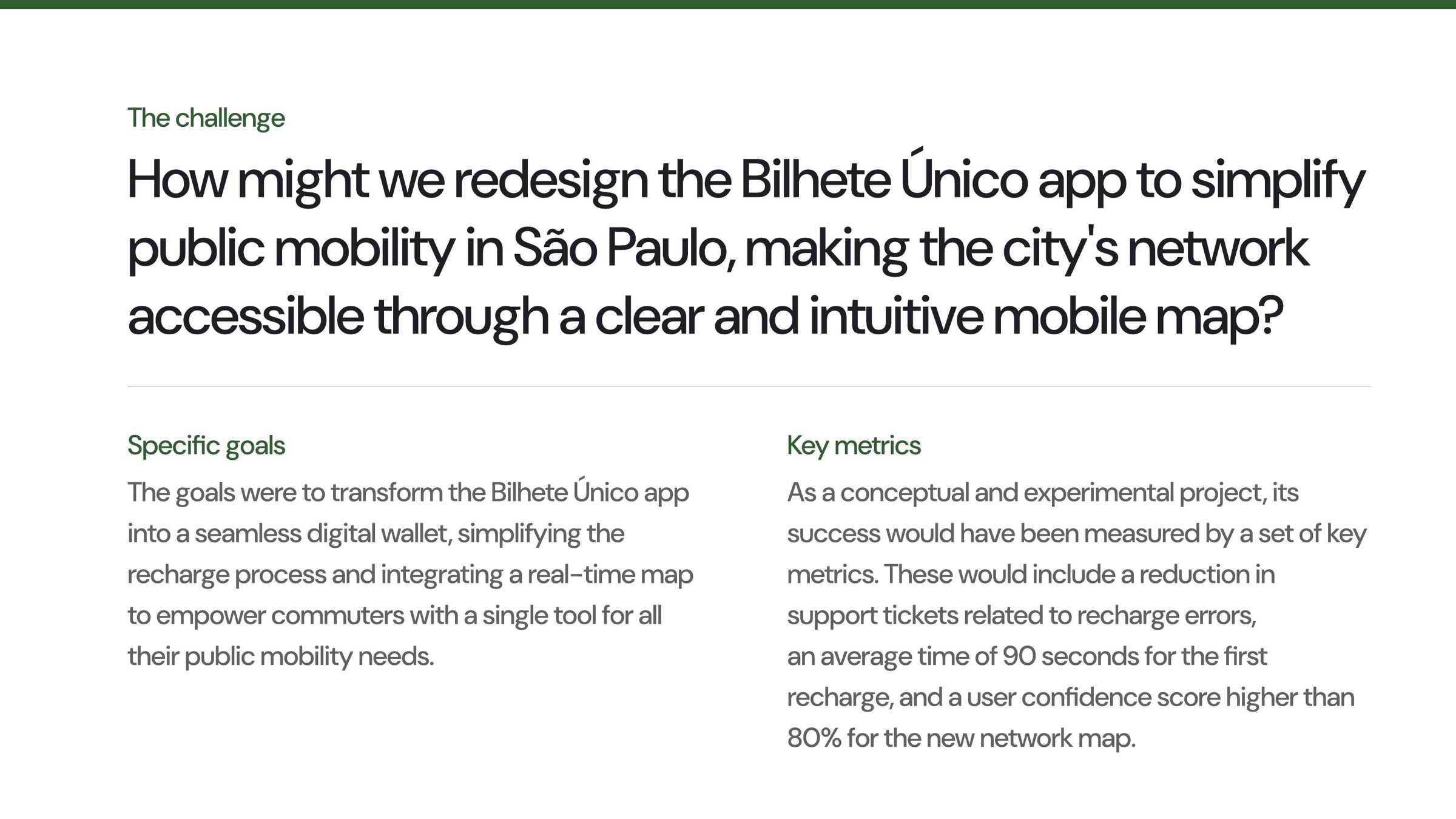SPTrans Bilhete Único app redesign challenge, goals and success metrics