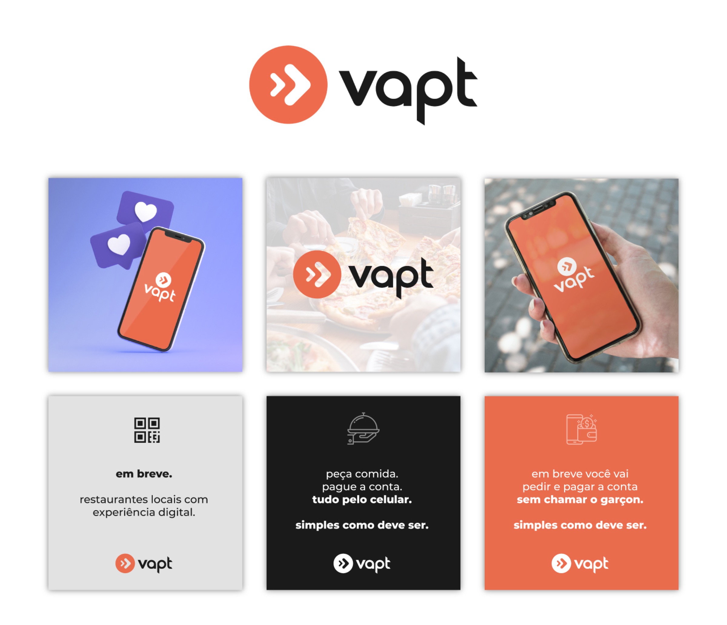 Vapt brand identity board with logo, campaign imagery, icons and digital applications