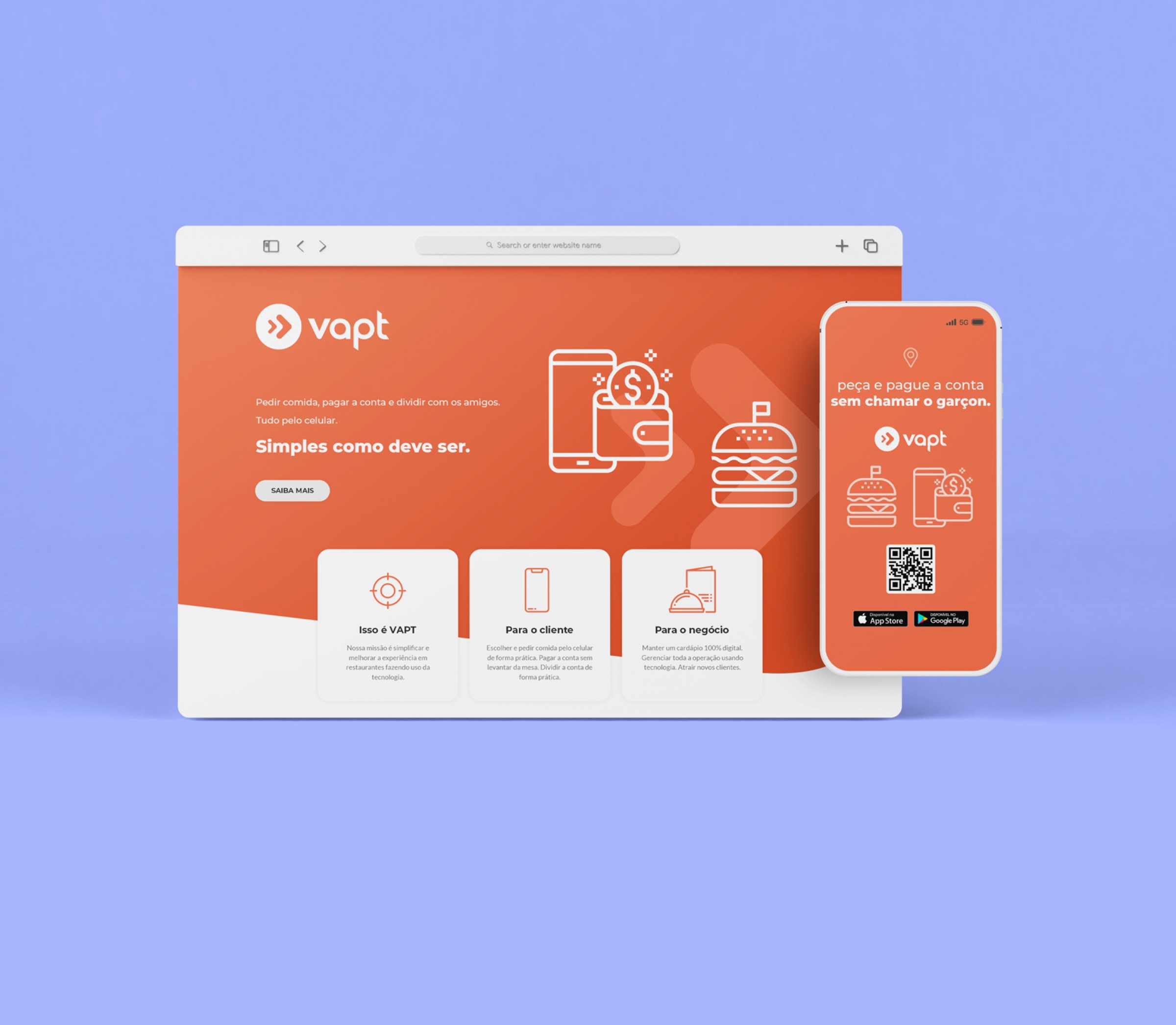 Vapt website and mobile ordering experience presented on a blue background